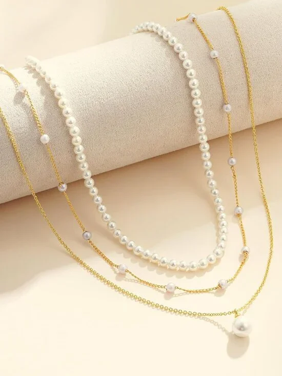 Pearl Necklaces for Women Girls, 18K Gold/Silver Plated Layered Pearl Necklaces - Picture 7 of 7